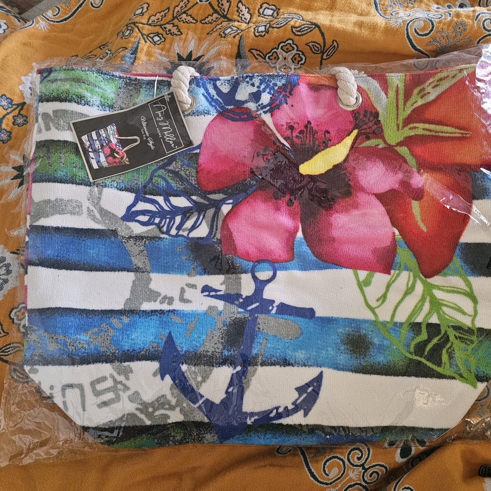 Amy Miller Floral Anchor Tote with Blue and Pink Accents